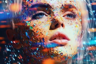 Digital Human Face With Geometric Low Poly Texture