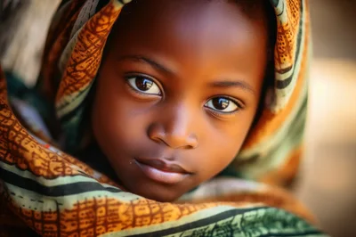 Portrait Of A Young African Girl Wearing A Headscarf
