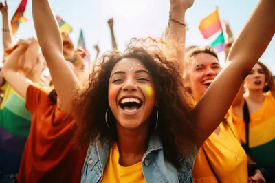 Diverse Group Celebrating At A Pride Parade
