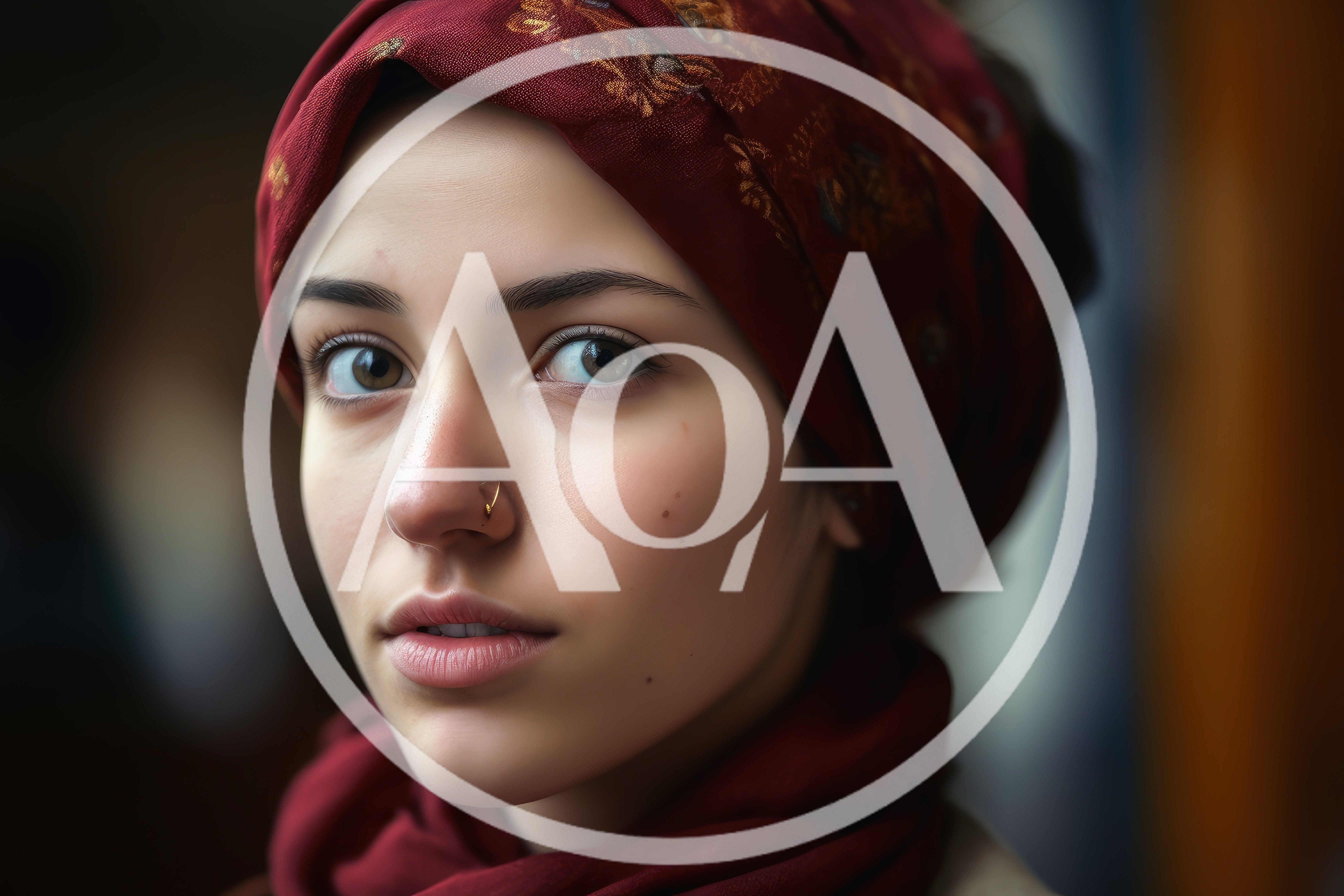 Portrait Of A Young Woman Wearing A Red Headscarf
