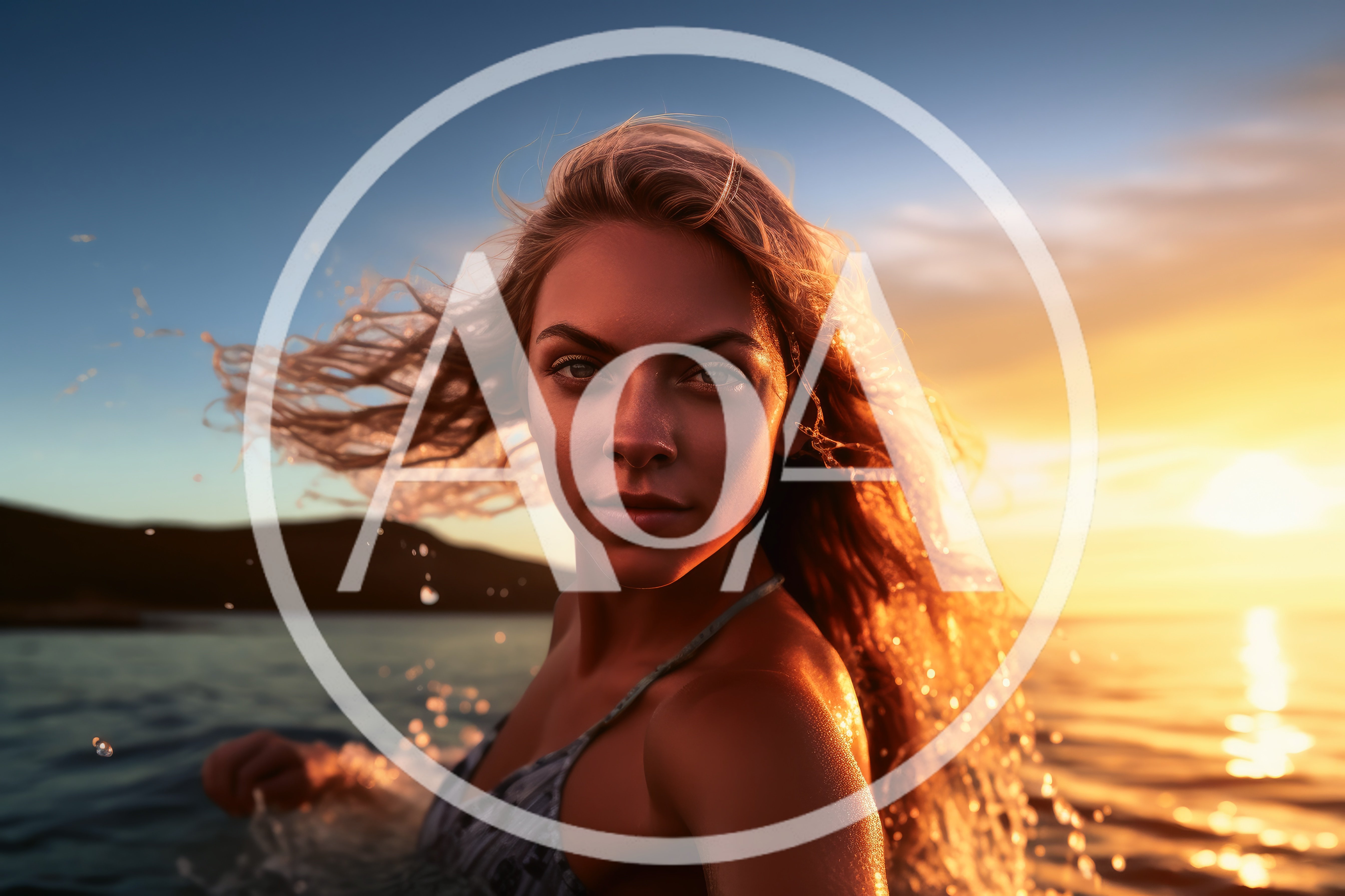 Young Woman Swimming In Ocean At Sunset
