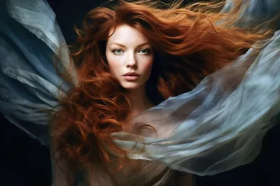 Portrait Of A Woman With Flowing Red Hair
