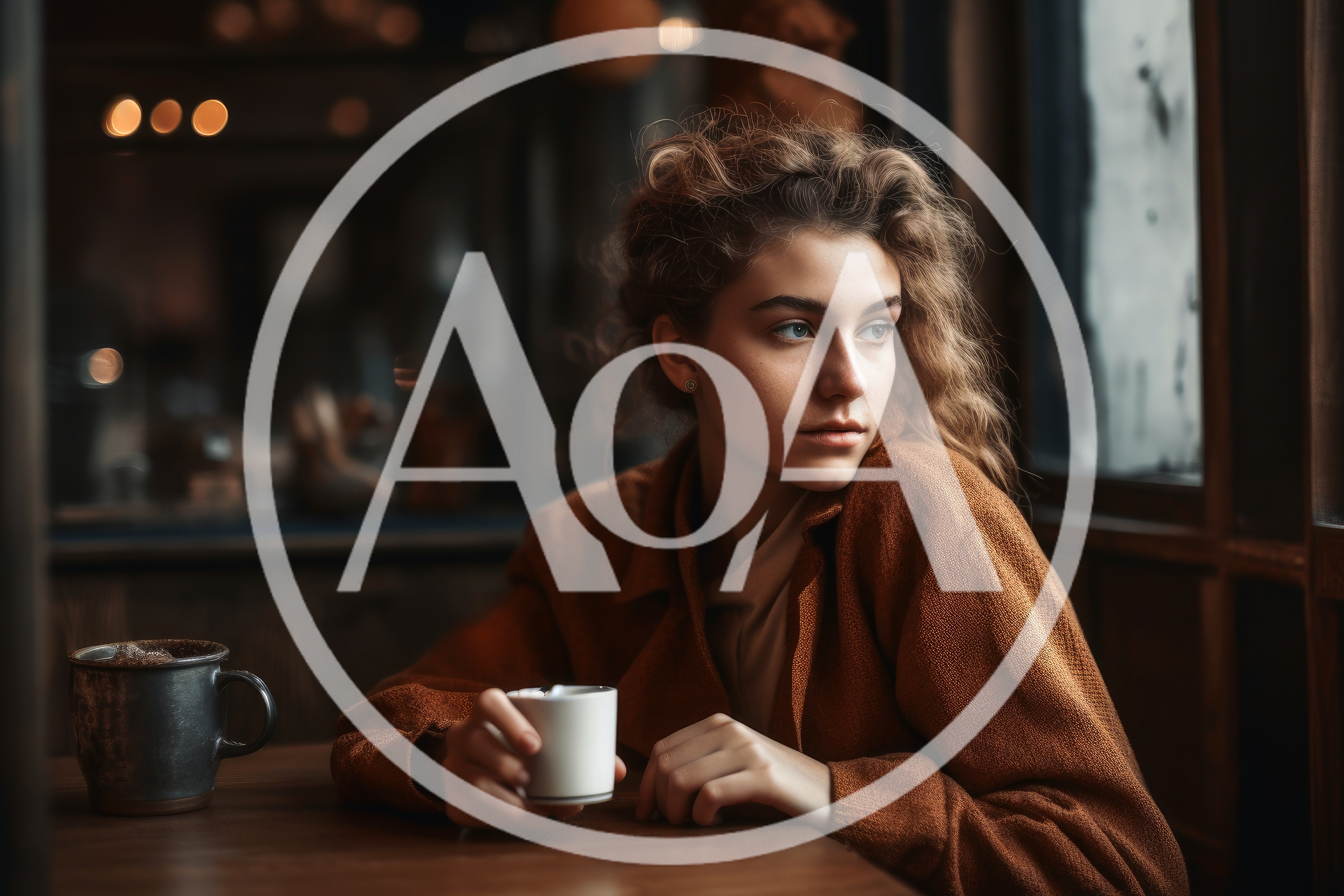 Young Woman Sitting Alone In A Dimly Lit Cafe
