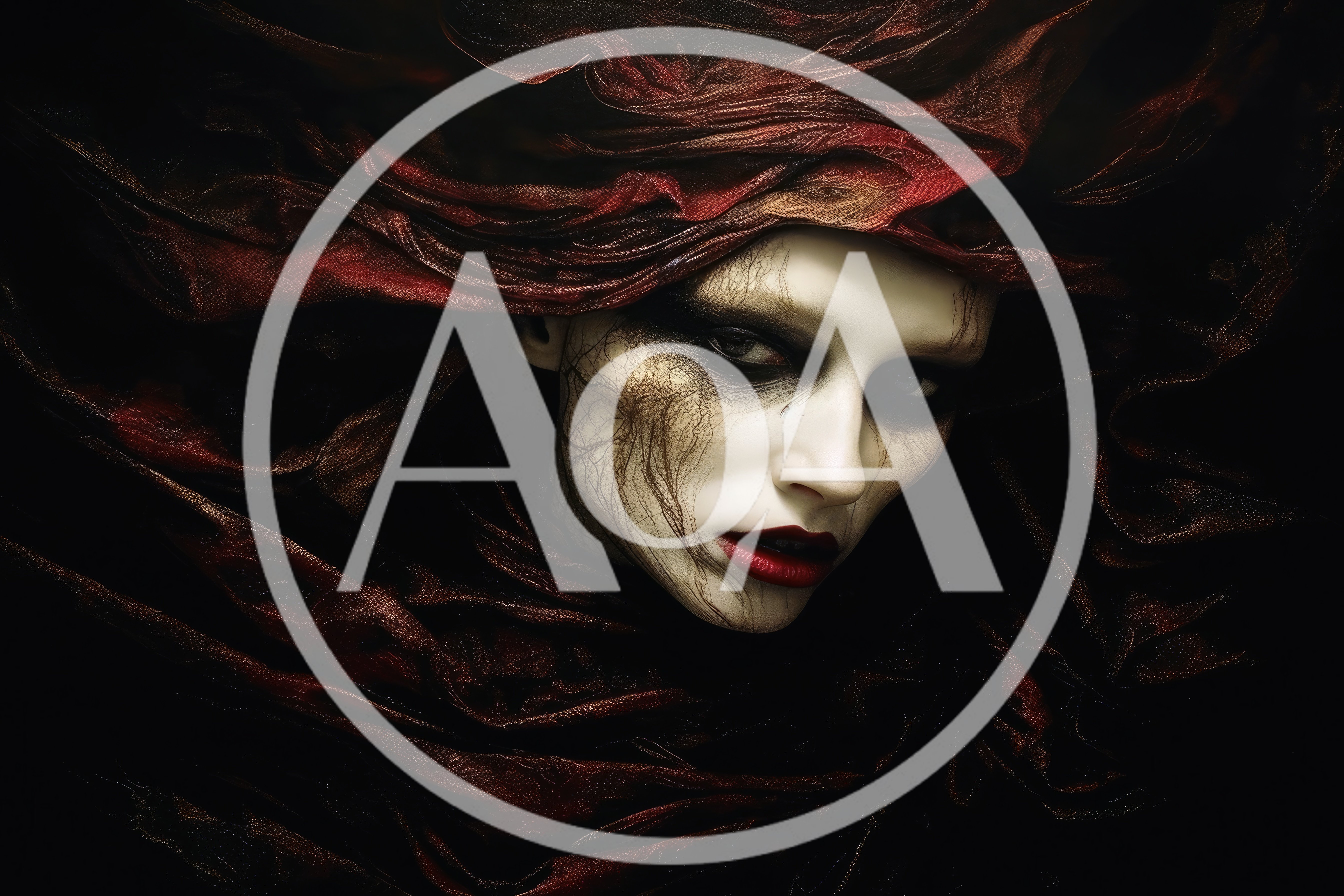 Gothic Woman With Dark Vein Makeup And Red Fabric