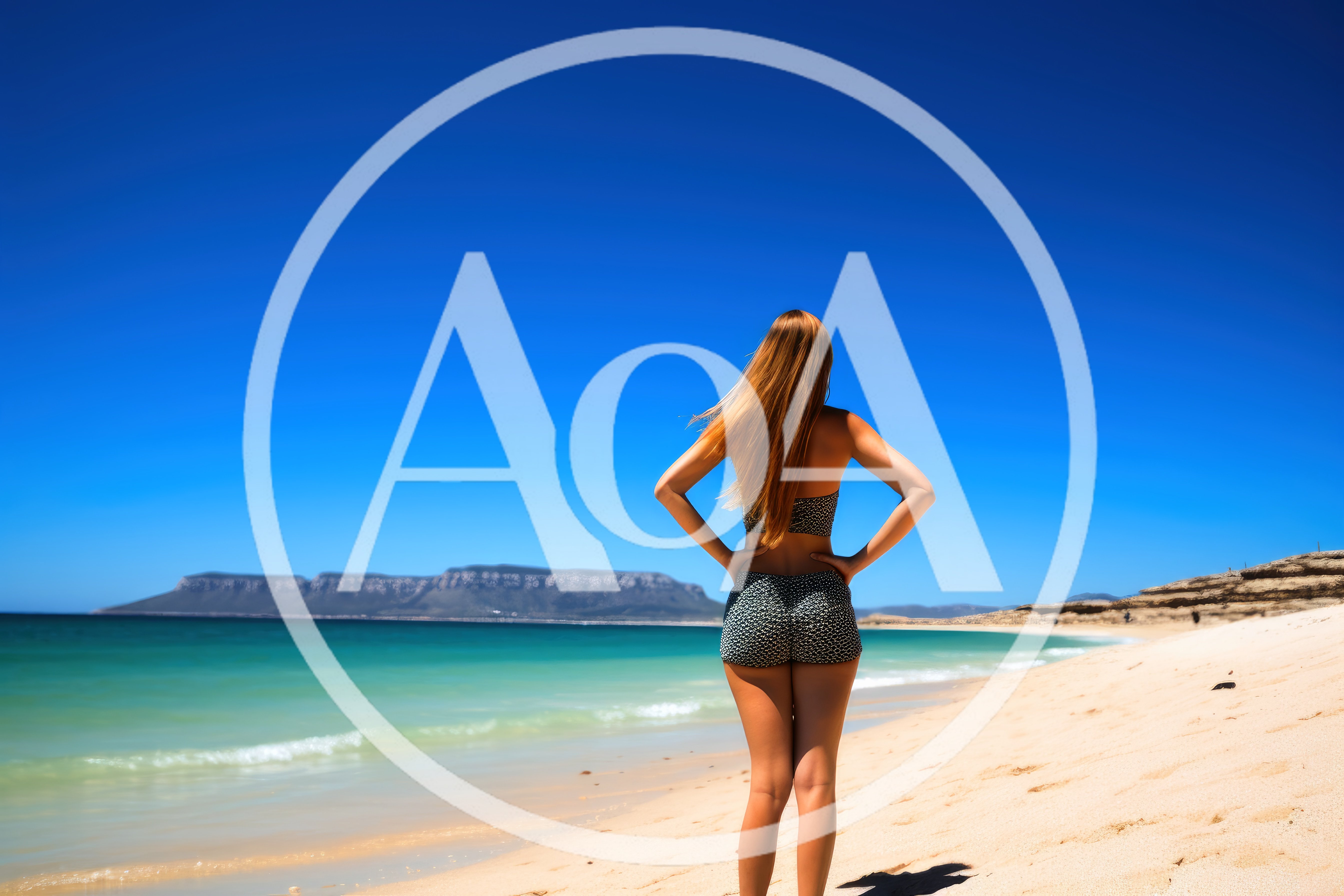 Woman Standing On A Sunny Beach Looking At The Ocean