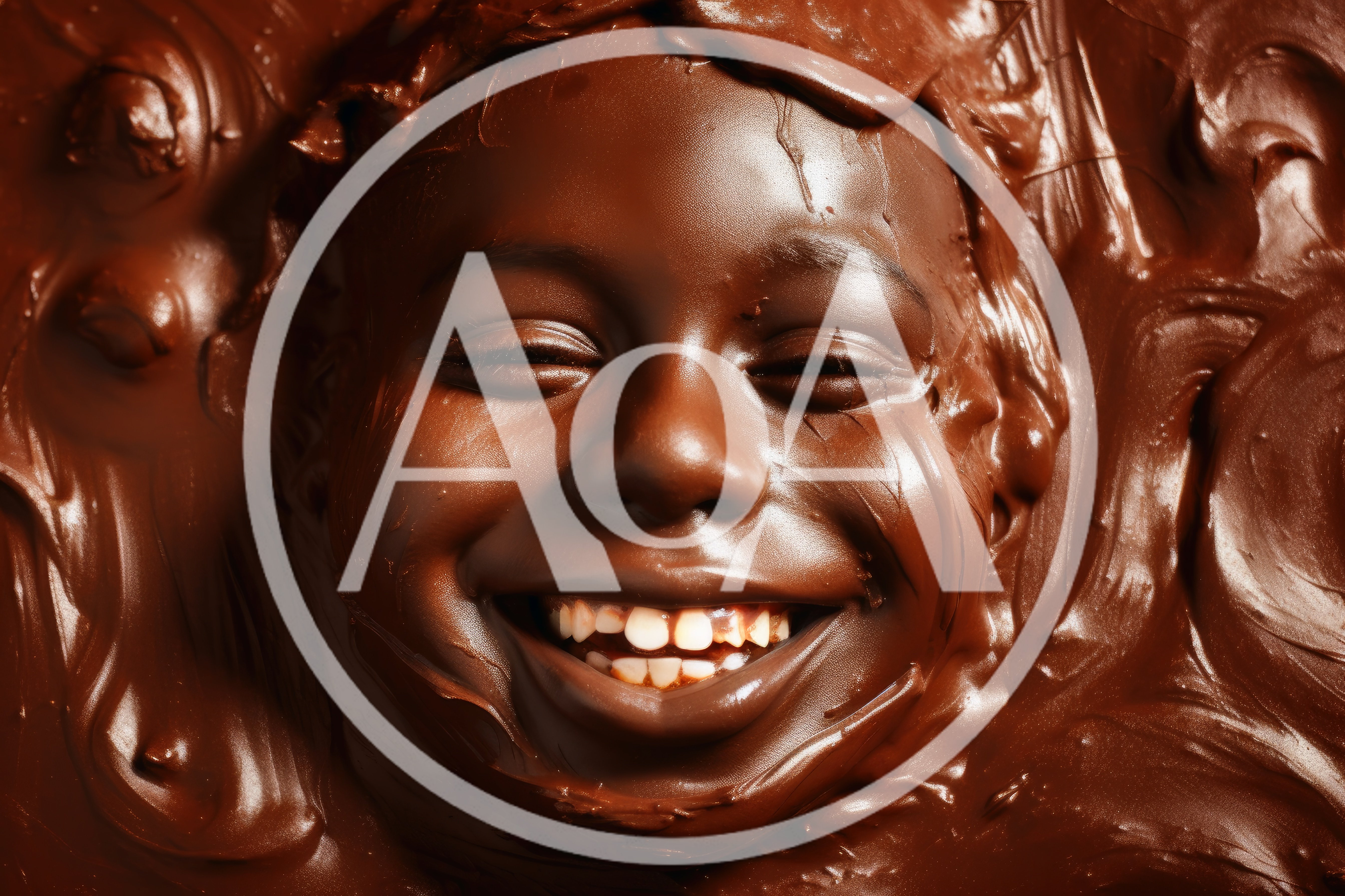 Happy Child Covered In Rich Melted Chocolate