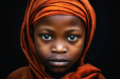 Portrait Of A Young African Girl In Orange Headscarf