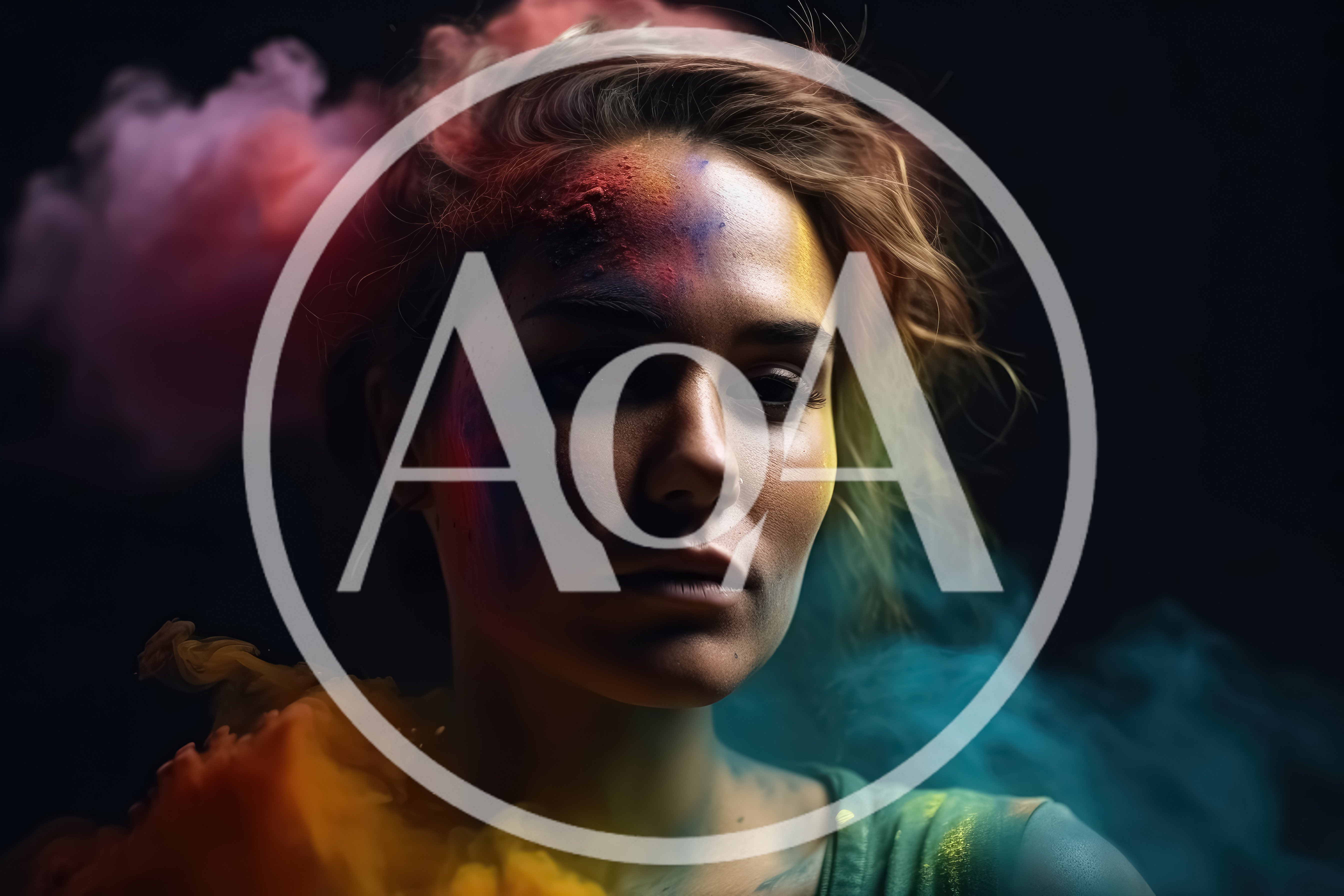 Portrait Of A Woman With Colorful Holi Powder Smoke