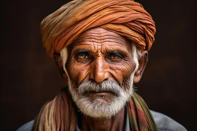 Portrait Of An Elderly Indian Man With Turban