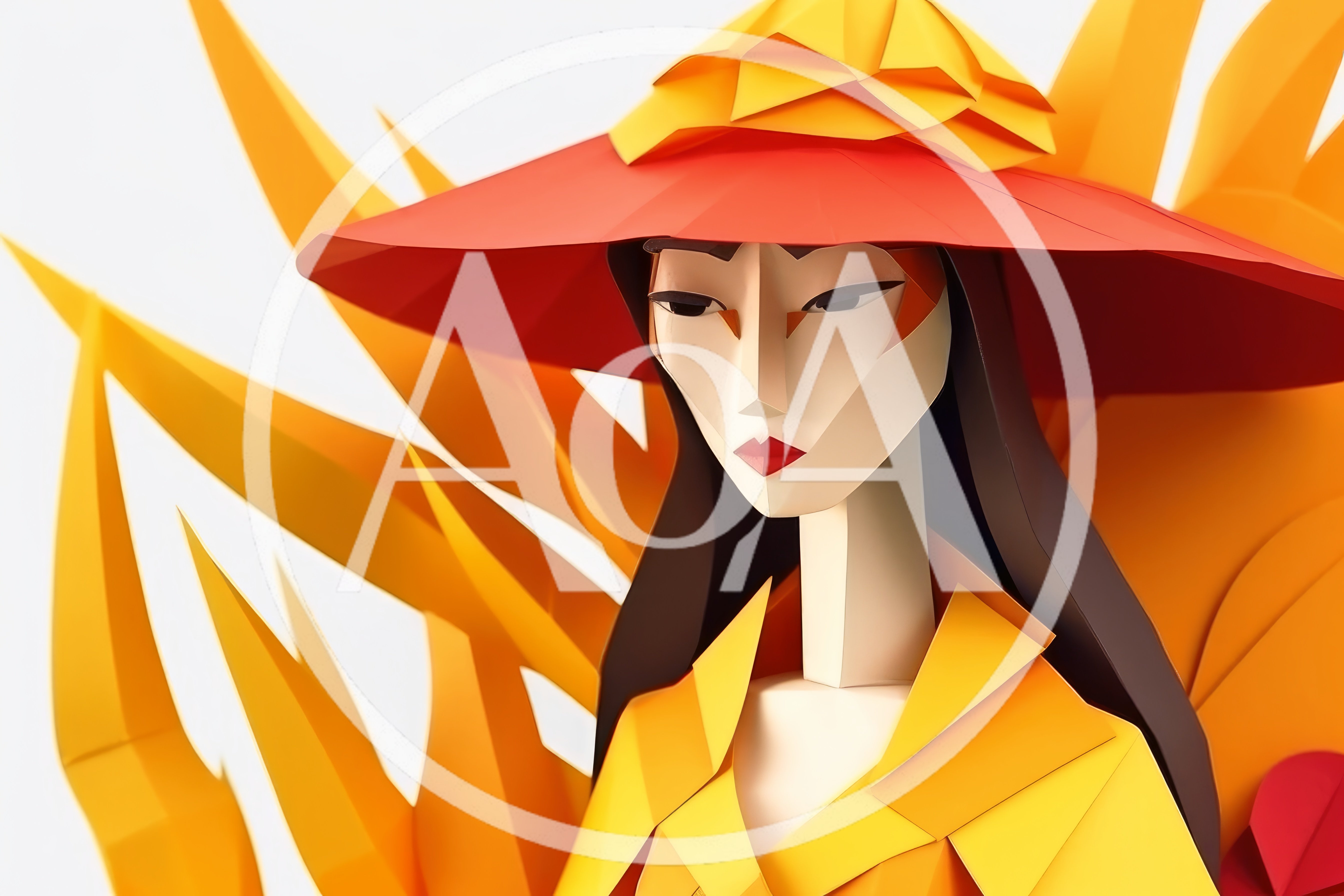 Papercraft Illustration Of A Stylized Woman In A Hat