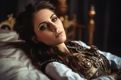 Steampunk Woman Resting In A Vintage Bedroom