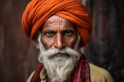 Portrait Of An Elderly Indian Man With Turban