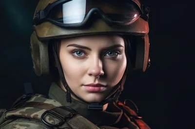 Portrait Of A Female Soldier In Tactical Gear