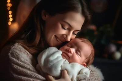 Mother Holding Her Sleeping Newborn Baby