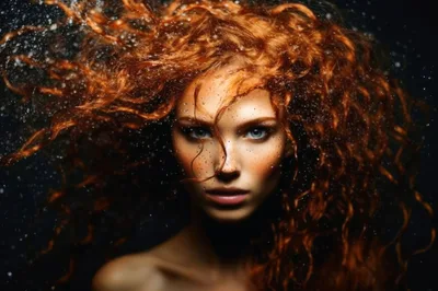 Portrait Of A Redheaded Woman With Wet Curly Hair