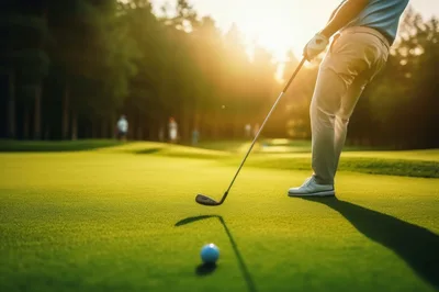 Golfer Preparing To Putt On A Sunny Green