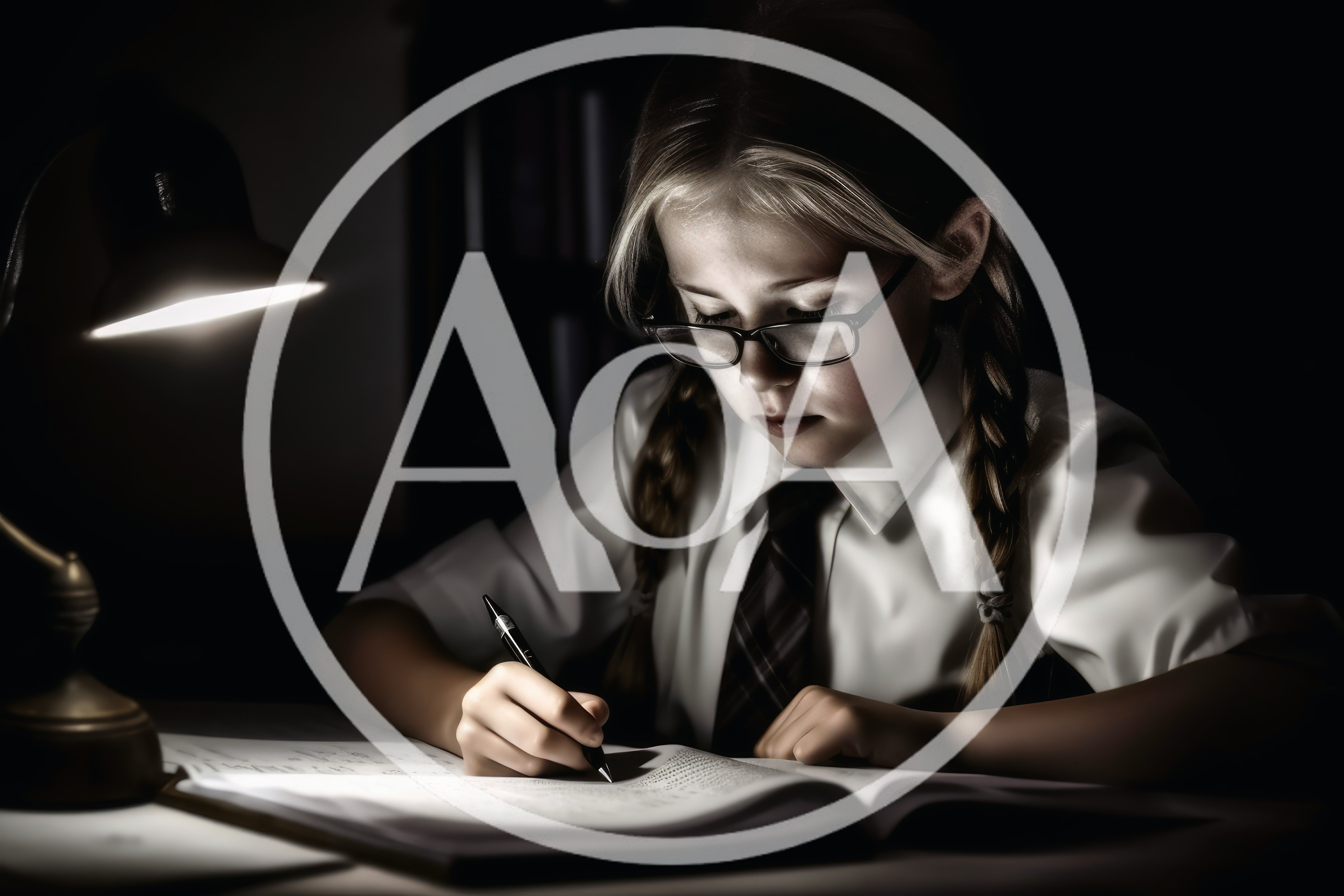Young Girl Studying With Desk Lamp At Night