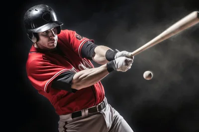 Professional Baseball Player Swinging Bat At Ball