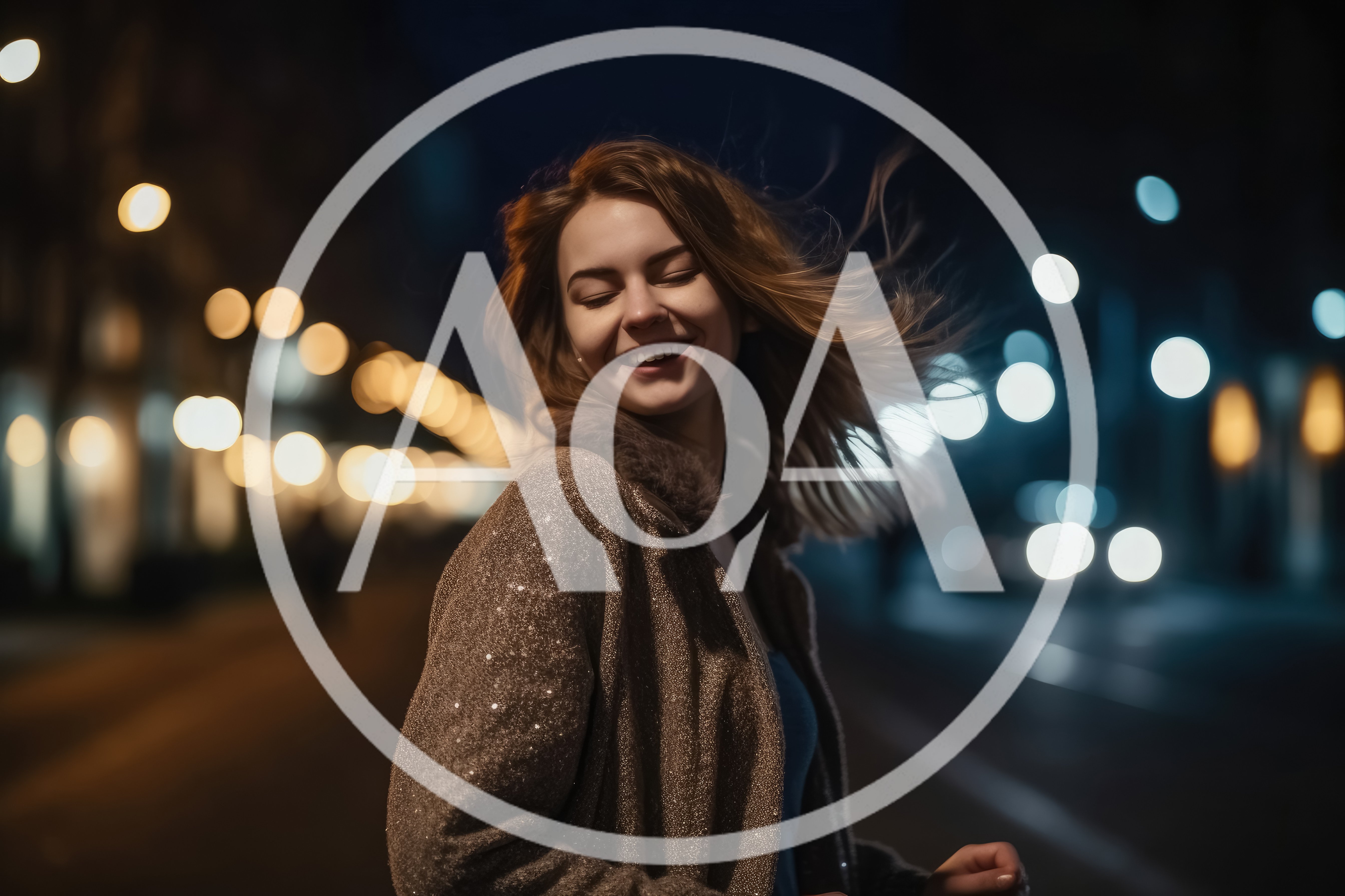 Happy Young Woman Spinning In City Night Lights