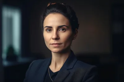 Professional Businesswoman Portrait In A Dark Office Setting