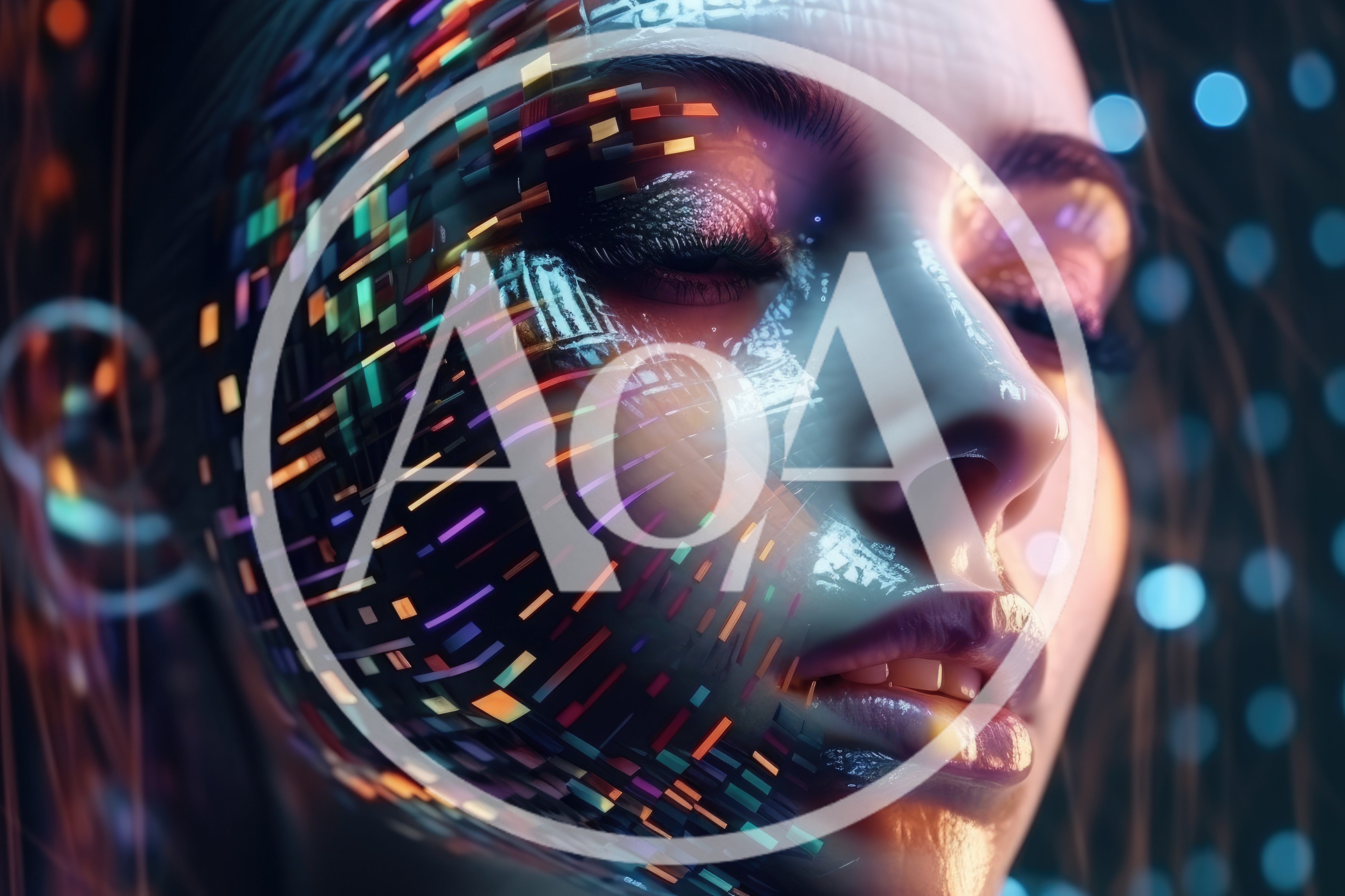 Digital Human Face With Glitch Data Overlay