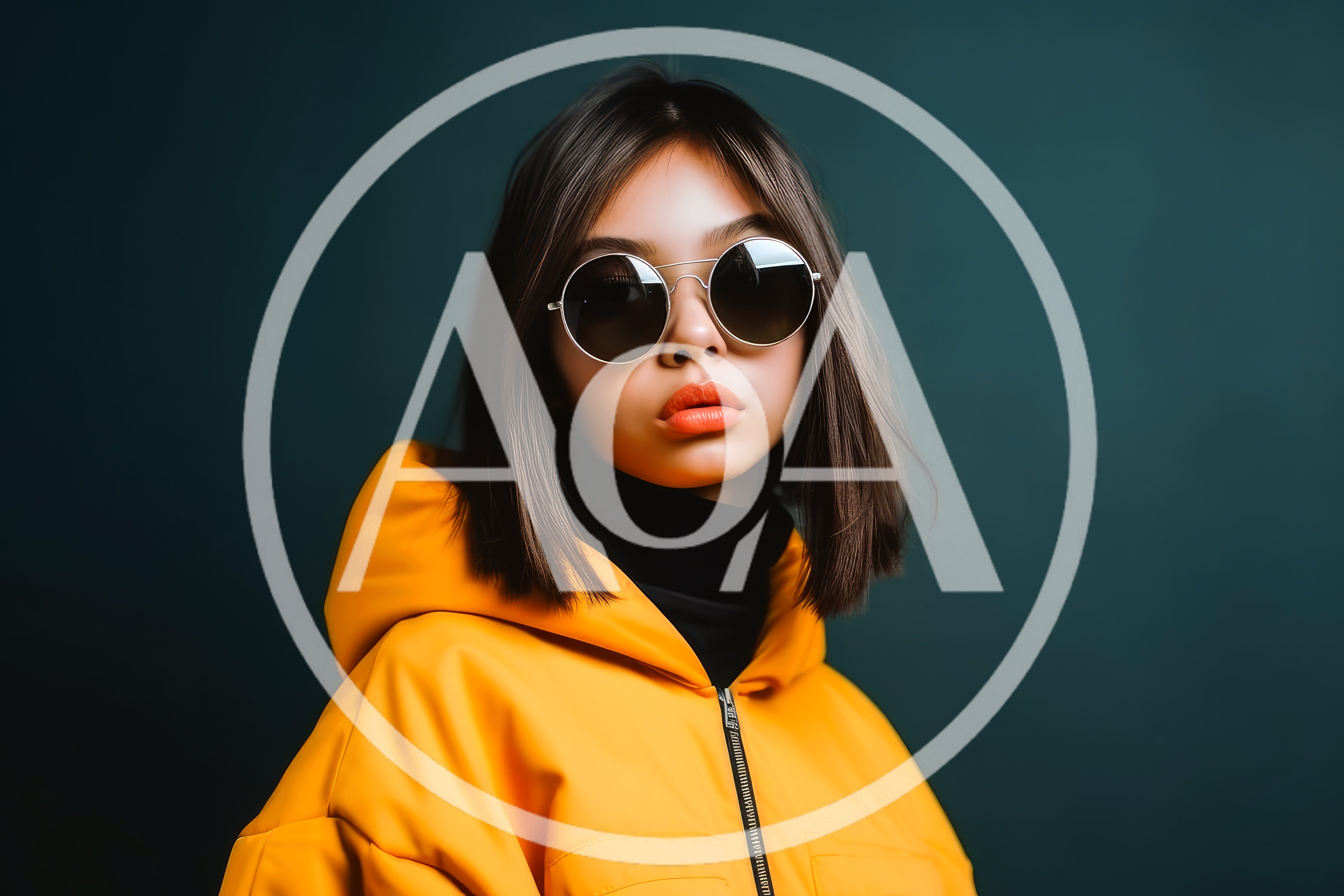 Young Woman Wearing Yellow Jacket And Round Sunglasses