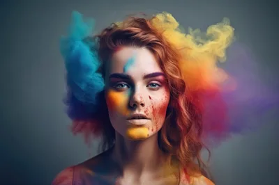 Portrait Of A Woman With Colorful Holi Powder