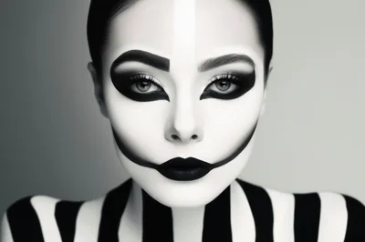 Portrait Of A Woman With Artistic Monochrome Clown Makeup