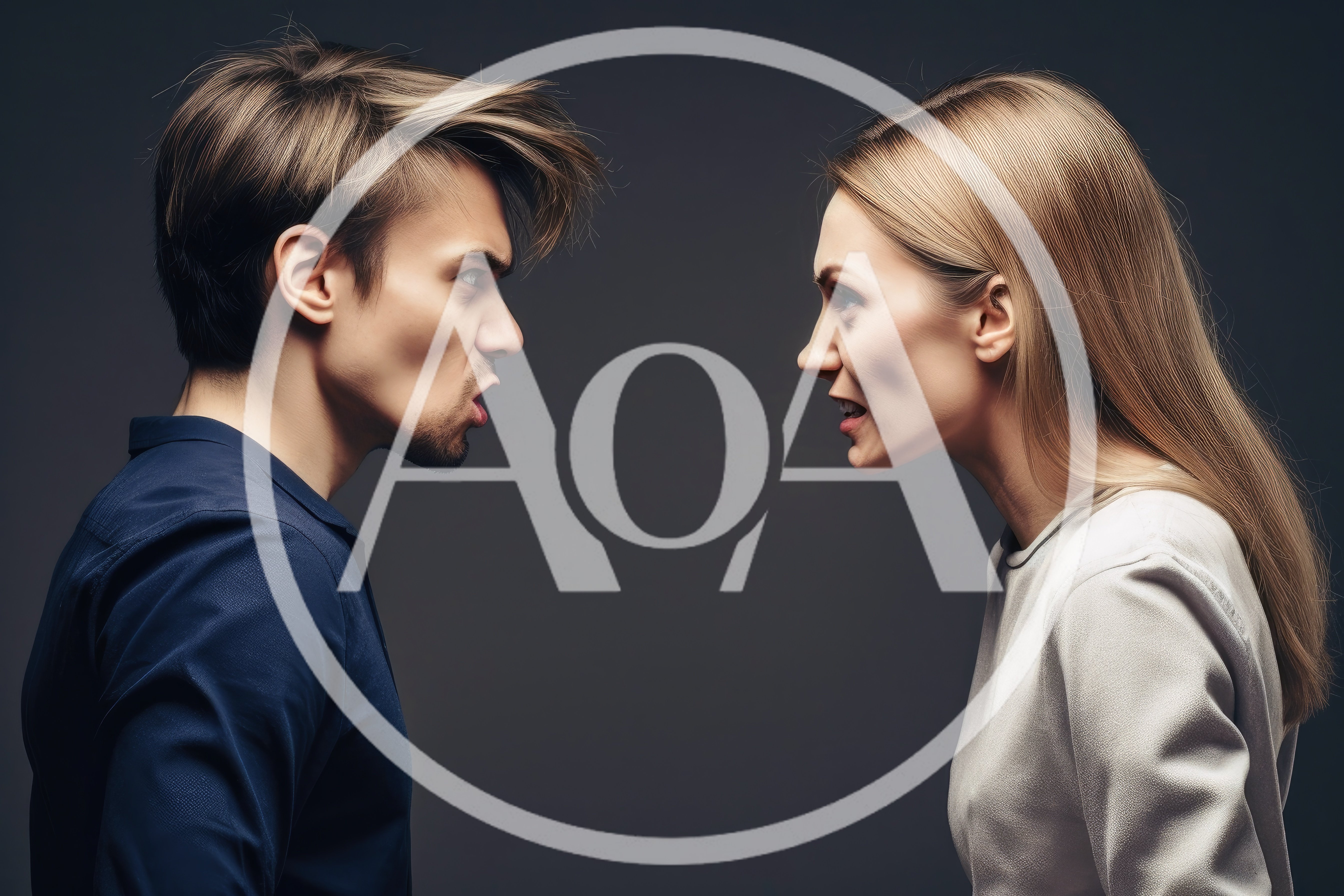 Angry Man And Woman Arguing Face To Face