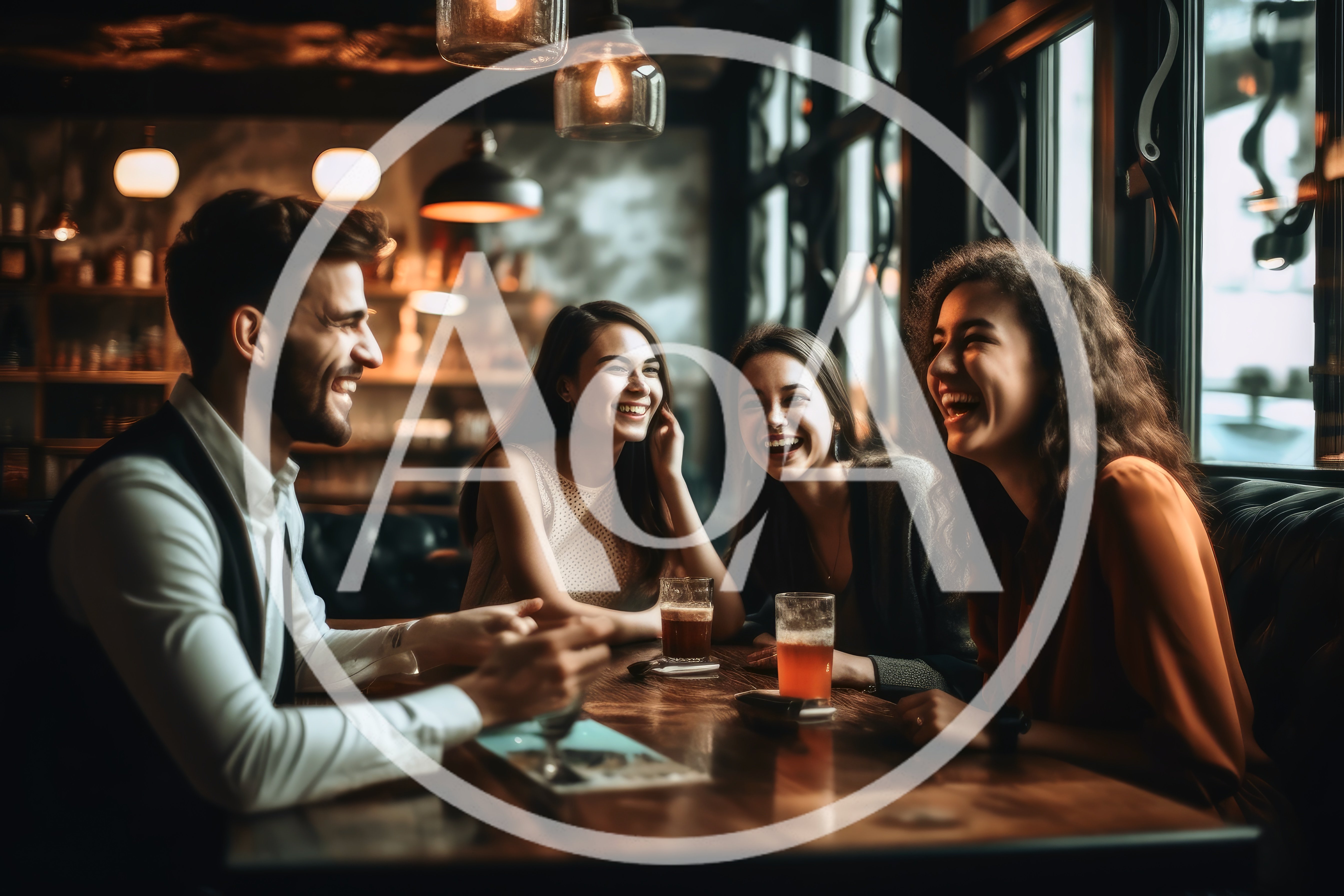 Friends Laughing Together At A Cozy Bar Table