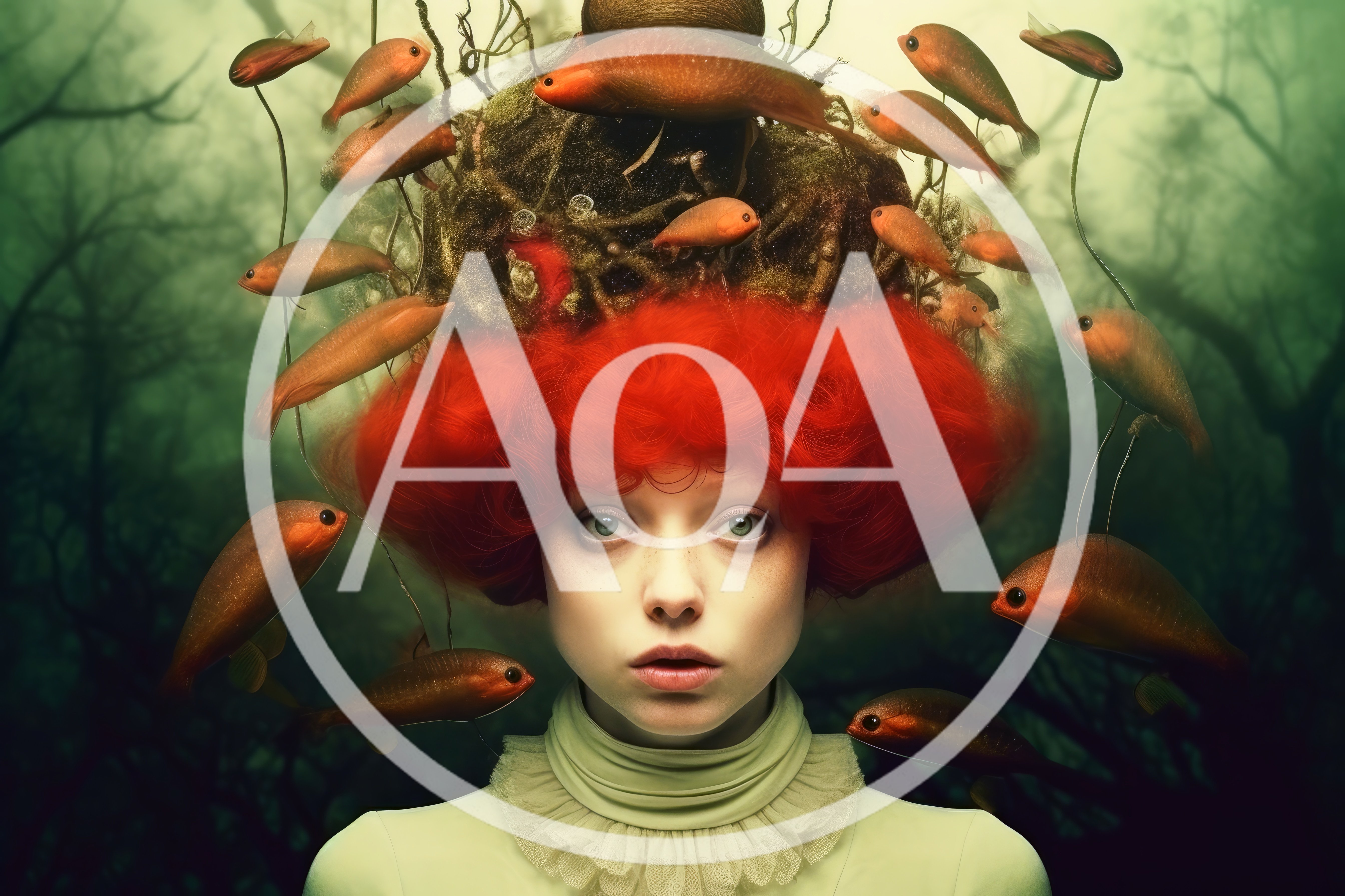 Surreal Portrait Of Woman With Red Hair And Fish