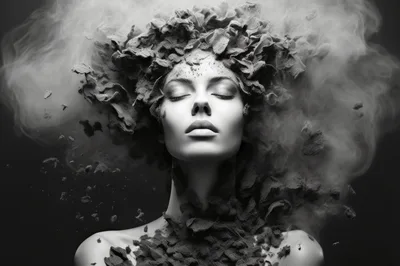 Surreal Portrait Of Woman With Smoke And Ash