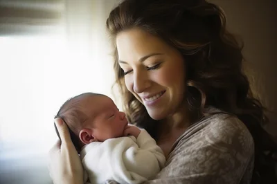 Mother Gently Holding Her Newborn Baby
