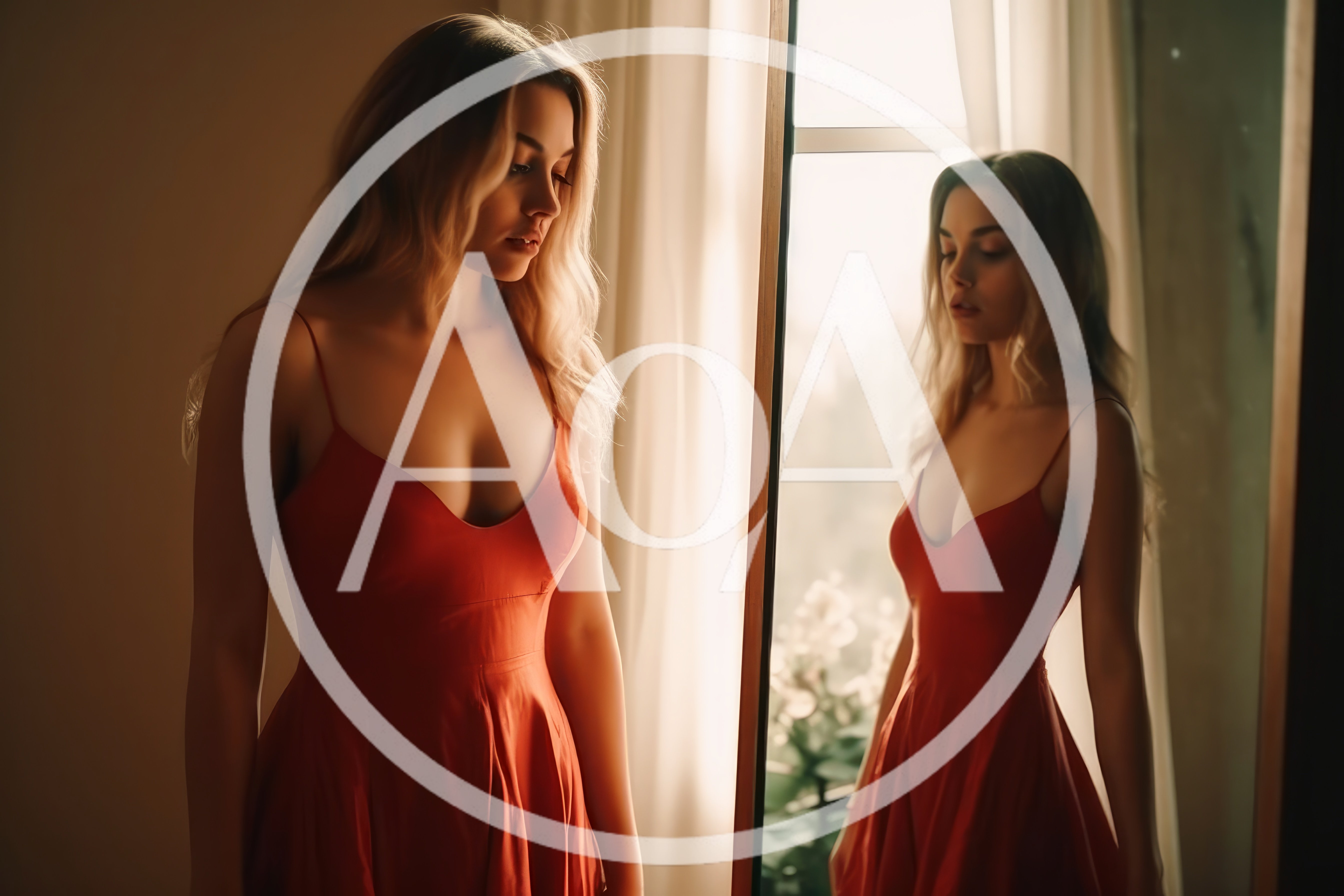 Young Woman Looking At Her Reflection In A Mirror