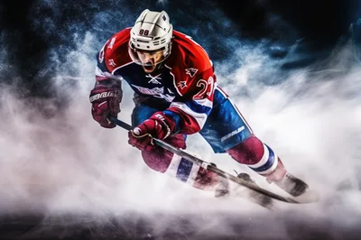 Professional Ice Hockey Player Skating Aggressively