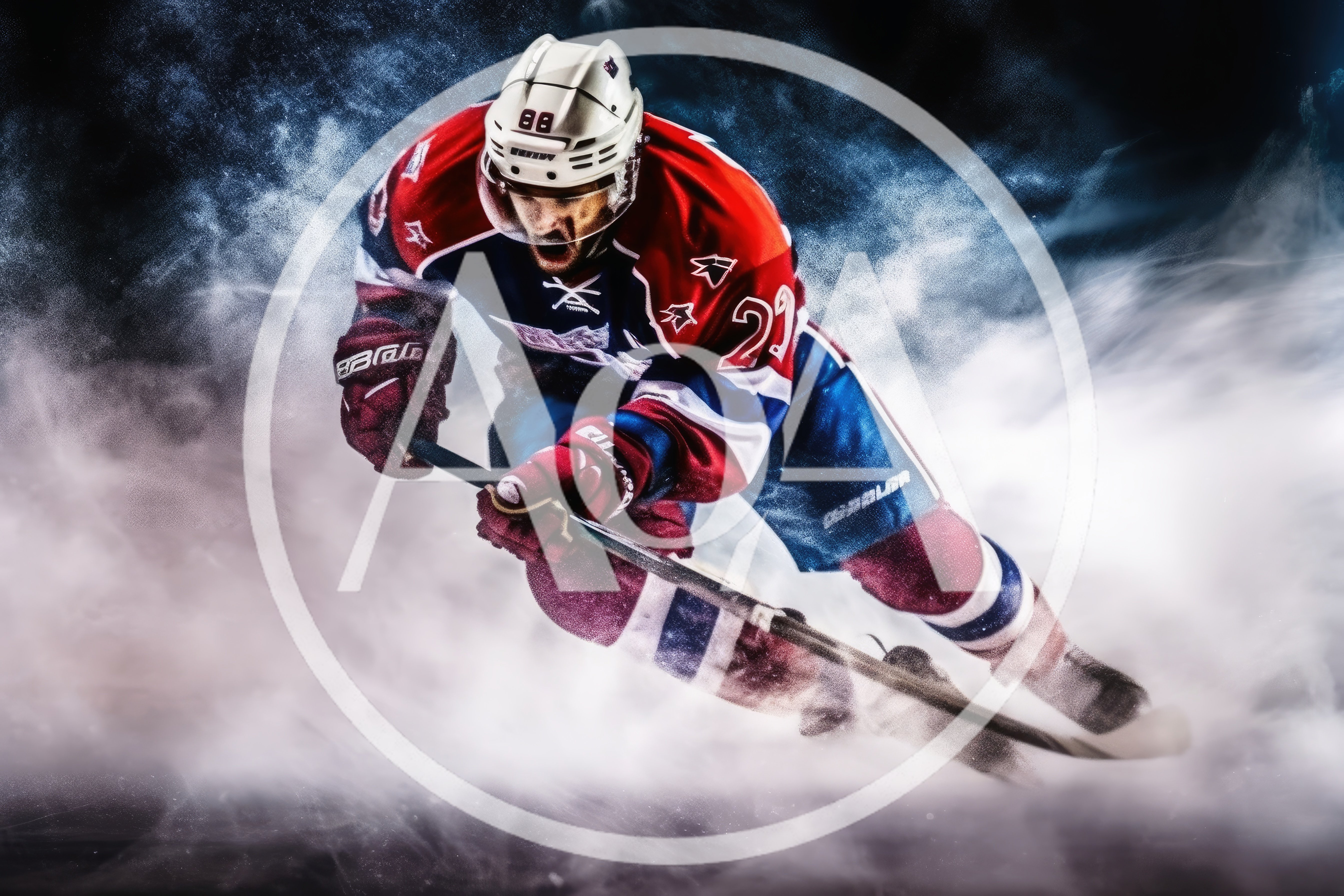 Professional Ice Hockey Player Skating Aggressively
