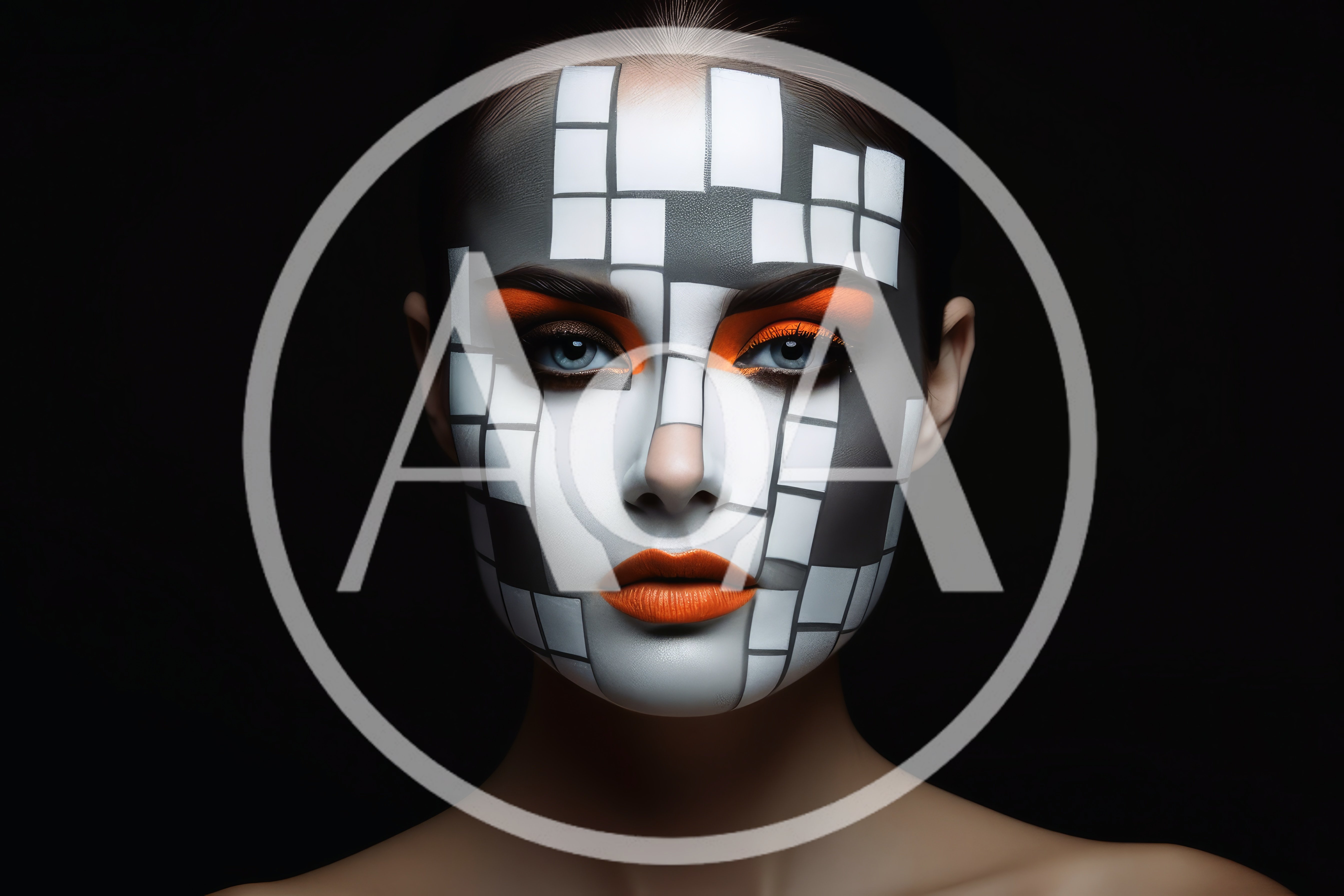Portrait Of A Woman With Geometric Grid Face Paint