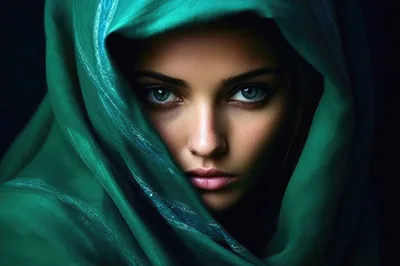 Portrait Of A Woman Wearing A Green Headscarf