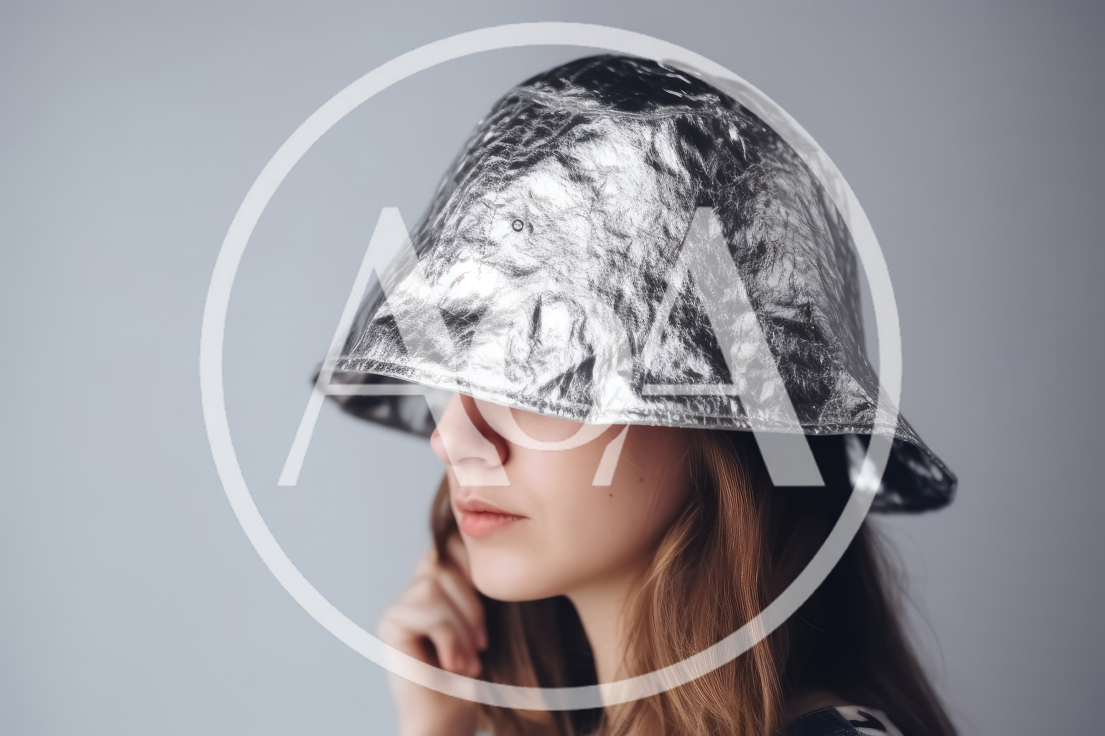 Young Woman Wearing A Shiny Metallic Bucket Hat