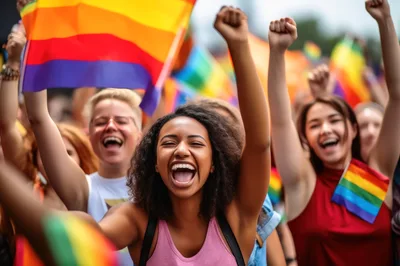 Diverse Group Celebrating At A Pride Parade