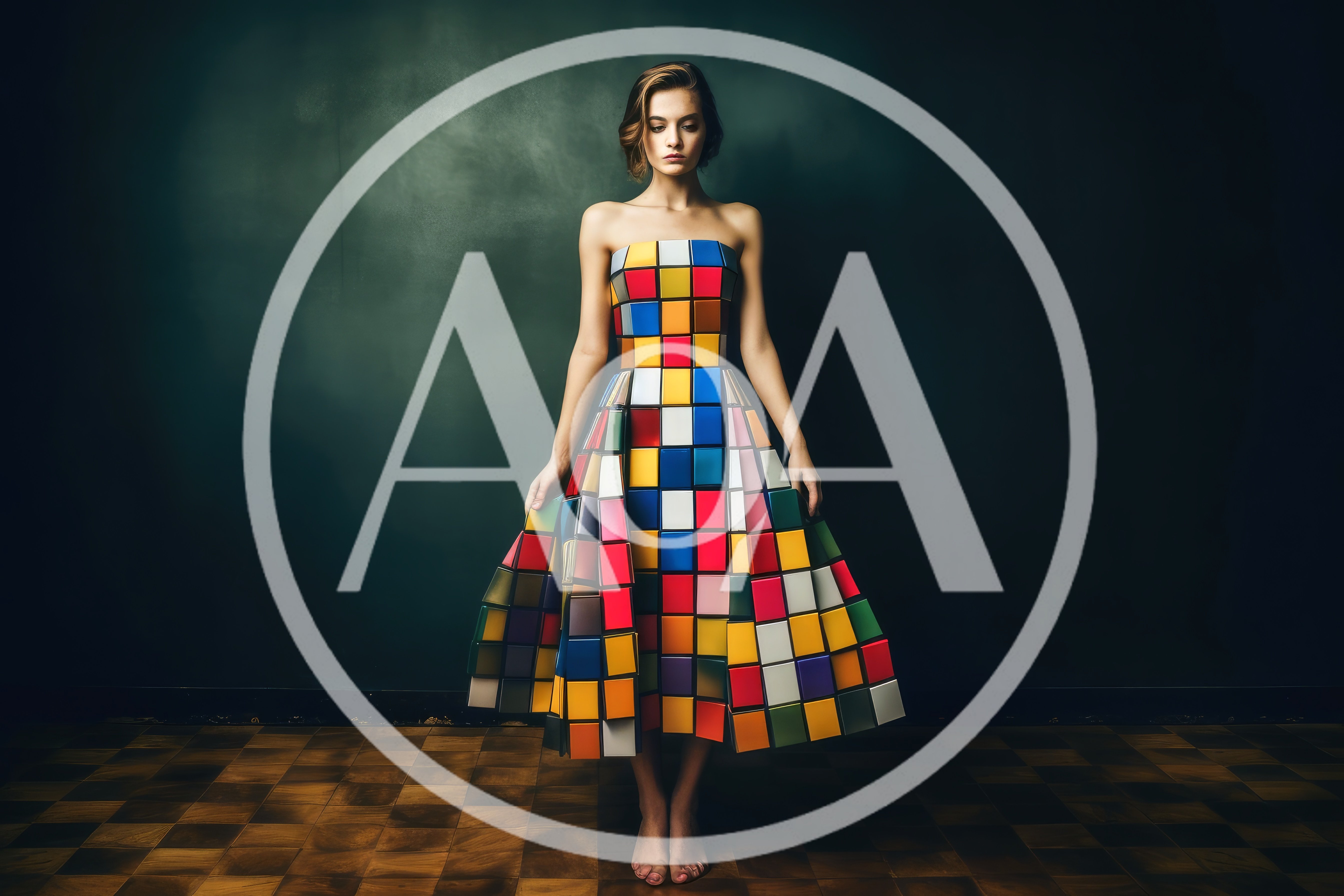 Woman Wearing A Colorful Rubik Cube Inspired Dress