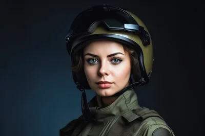 Portrait Of A Female Fighter Pilot In Flight Gear