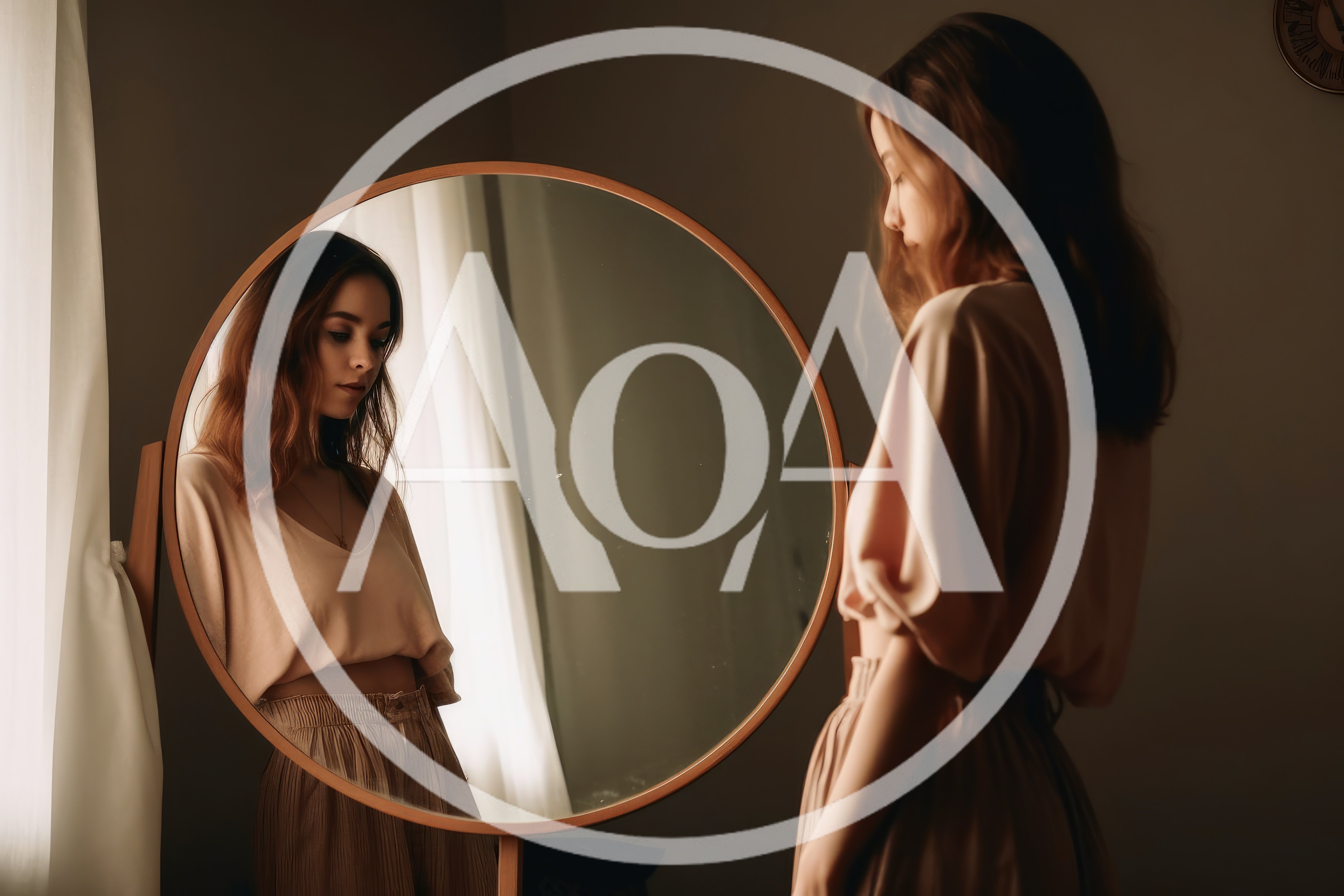 Young Woman Looking At Her Reflection In A Mirror
