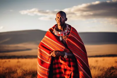 Maasai Warrior Standing In The African Savannah