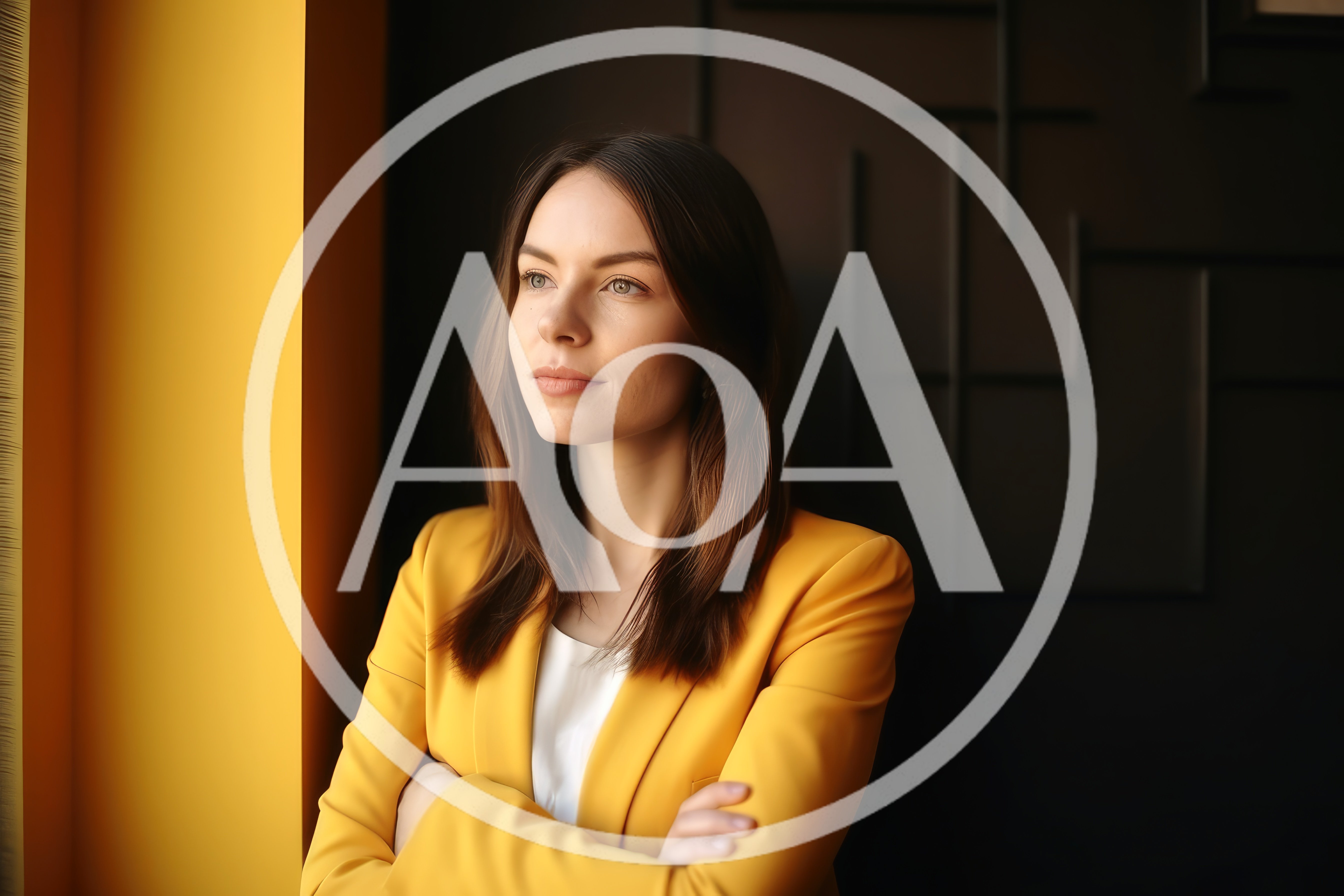 Professional Woman In Yellow Blazer Standing By Window