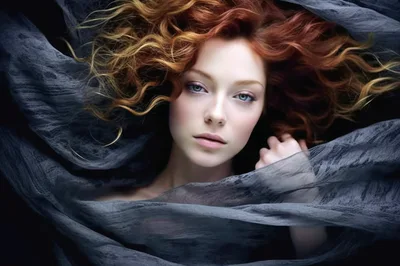 Portrait Of A Redheaded Woman Wrapped In Sheer Fabric