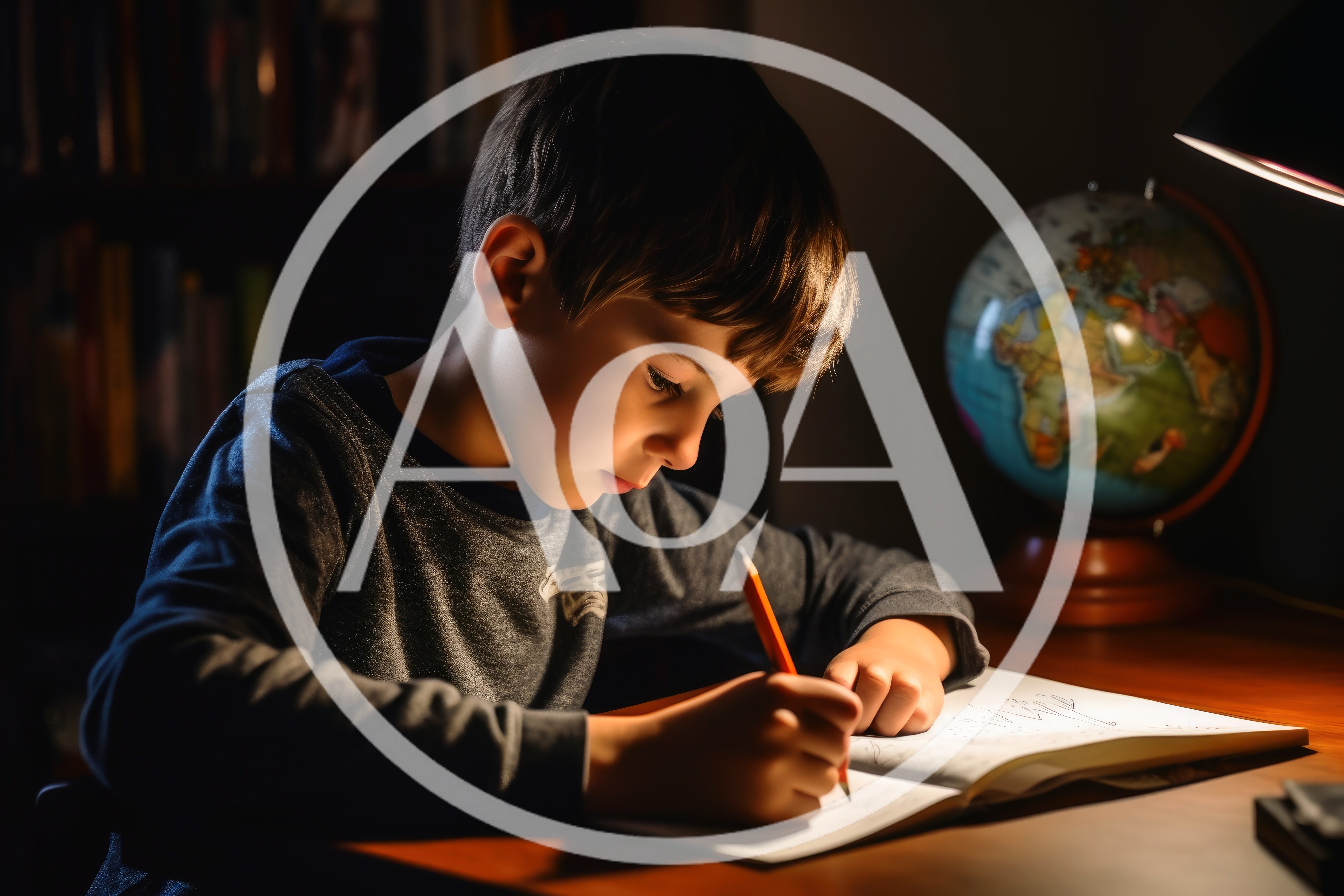 Young Boy Studying With Globe At Night
