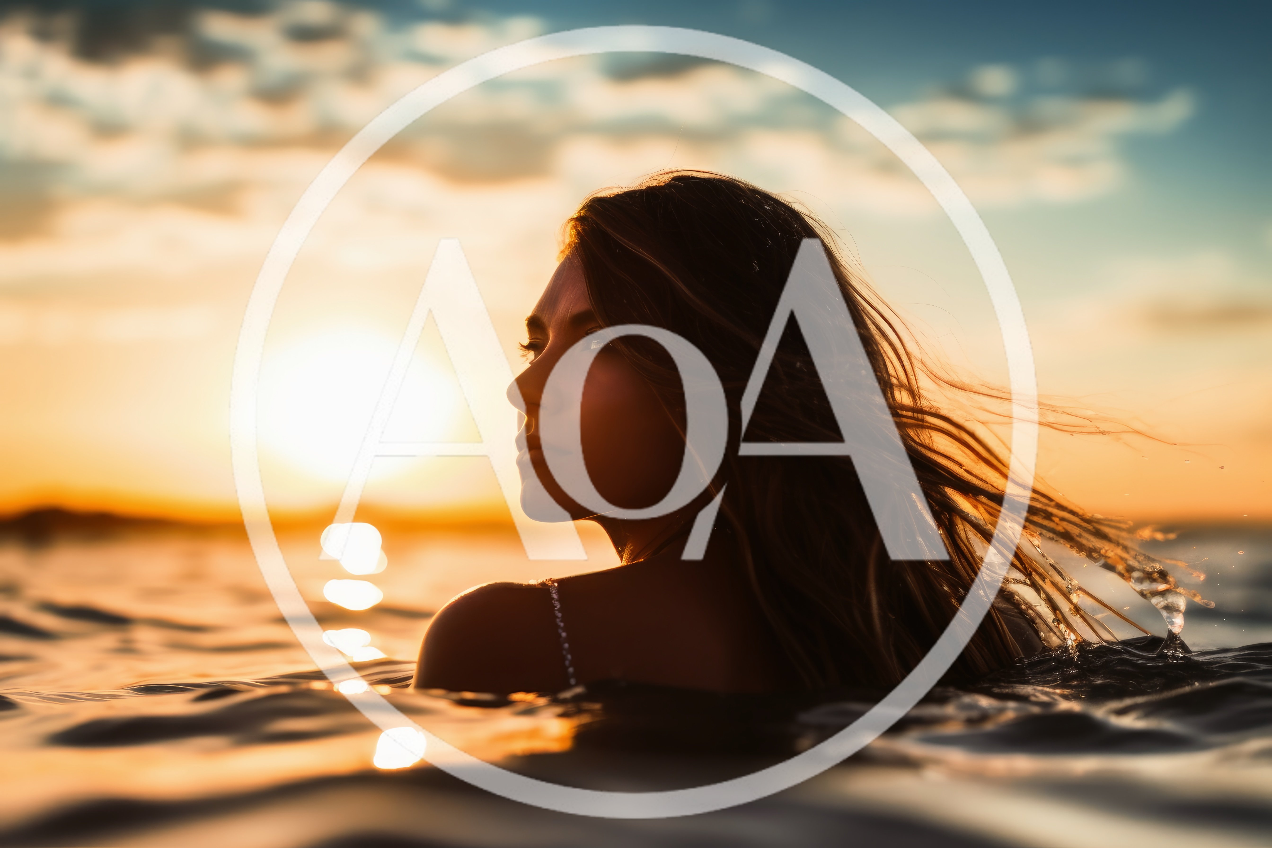 Young Woman Swimming In Ocean At Sunset
