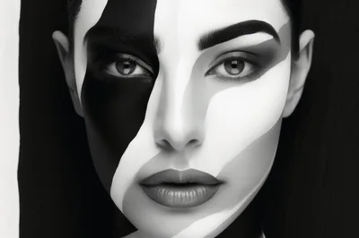 Portrait Of A Woman With Abstract Black And White Makeup