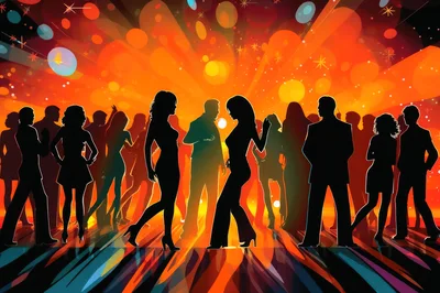 Silhouetted People Dancing At A Vibrant Nightclub Party